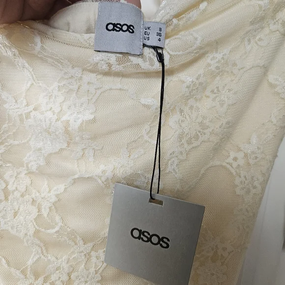 ASOS NWT women's size 4 mini bodycon off white lace overlay dress - Picture 3 of 5